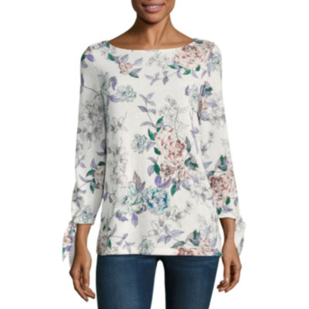 Liz Claiborne 3/4 Tie Sleeve Sweatshirt - Picture 1 of 1